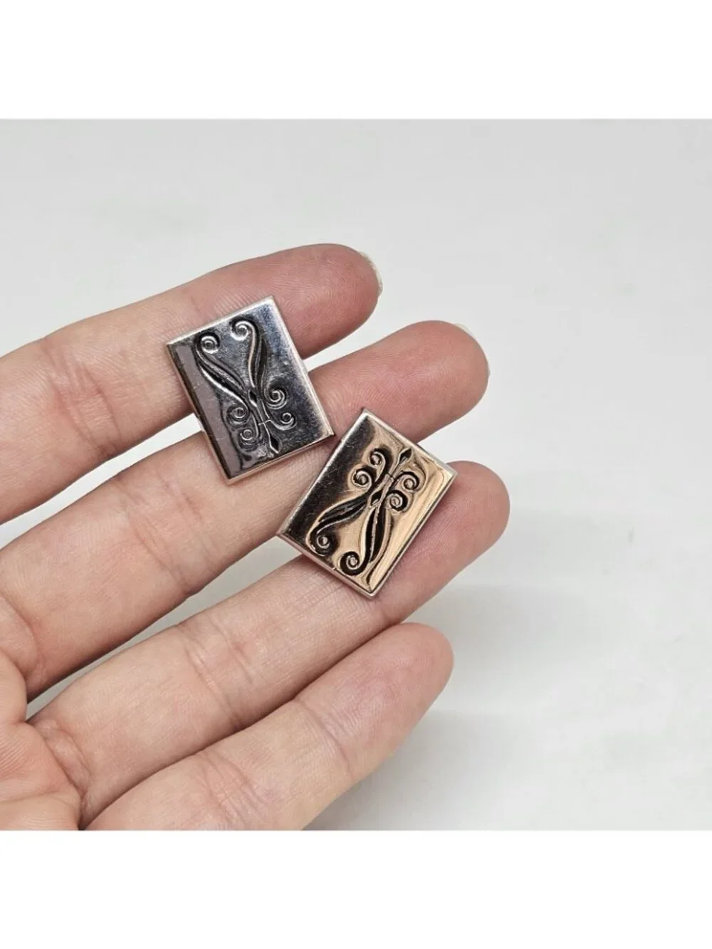 Vintage FOSTER Silver Tone Swirl Cufflinks Men's Etched Jewelry